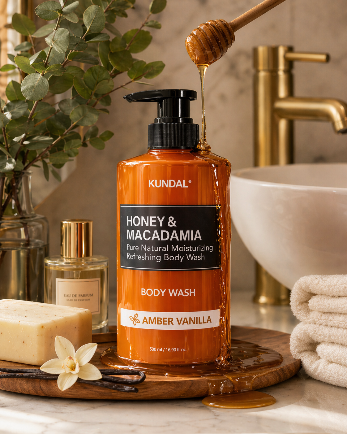 KUNDAL Honey & Macadamia Moisturizing Body Wash Amber Vanilla 500ml
